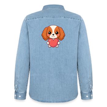 Süßer Hund mit rosa Herz - Männer Jeanshemd Organic von Stanley/Stella - verwaschenes Hellblau - Hinten - AI Model Male 185 light (185cm)