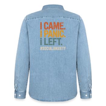 Problème introverti, drôle de freak social - Chemise en denim homme bio Stanley/Stella - bleu clair délavé - Dos - AI Model Male 185 light (185cm)