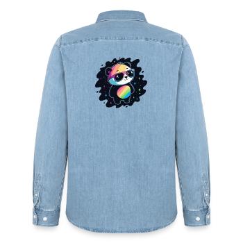 Panda arc-en-ciel galaxie lunettes cool - Chemise en denim homme bio Stanley/Stella - bleu clair délavé - Dos - AI Model Male 185 light (185cm)