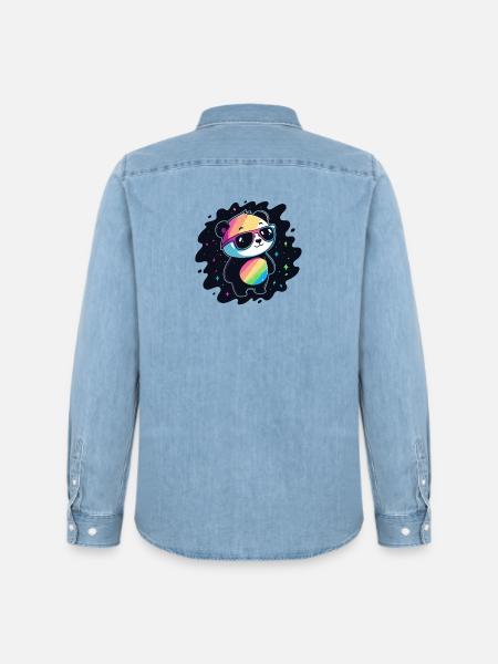 Panda Rainbow Galaxy Cool Glasses - Men’s Organic Denim Shirt by Stanley/Stella - light wash