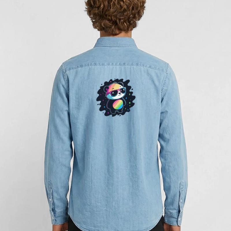 Panda Rainbow Galaxy Cool Glasses Men’s Organic Denim Shirt by Stanley/Stella