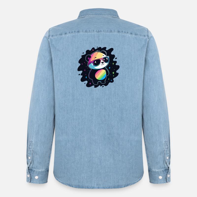 Panda Rainbow Galaxy Cool Glasses - Men’s Organic Denim Shirt by Stanley/Stella - light wash