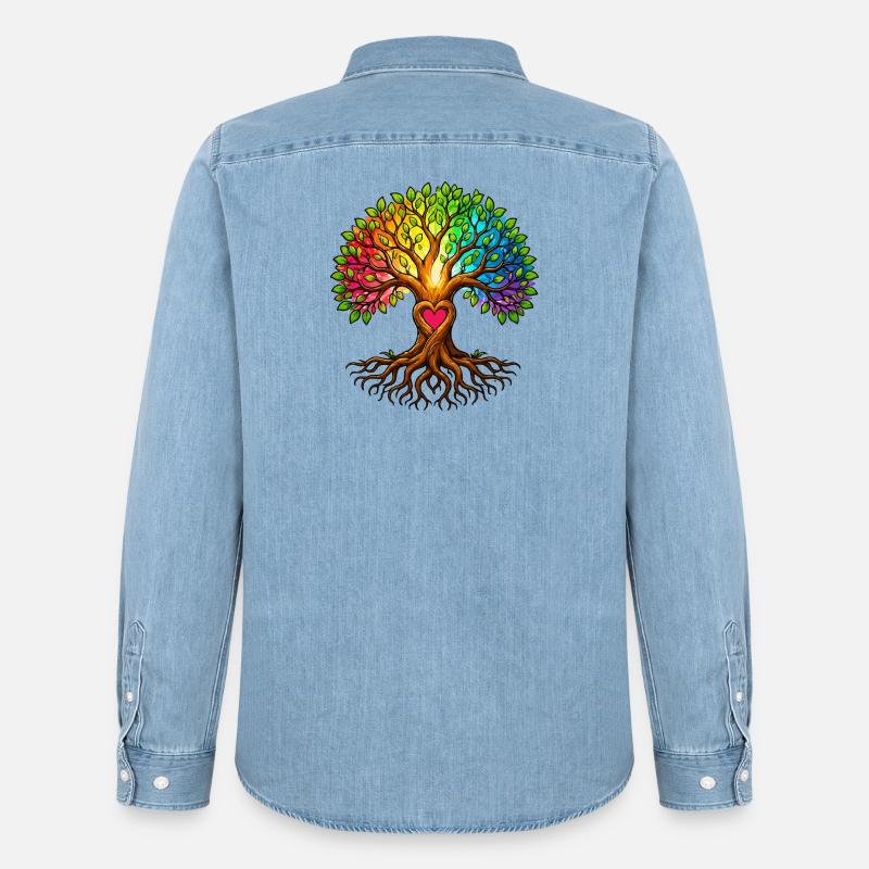 Baumherz Lebensbaum Regenbogen - Männer Jeanshemd Organic von Stanley/Stella - verwaschenes Hellblau