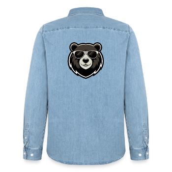Urban Bear Dark Glasses - Men’s Organic Denim Shirt by Stanley/Stella - light wash - Back - AI Model Male 185 light (185cm)