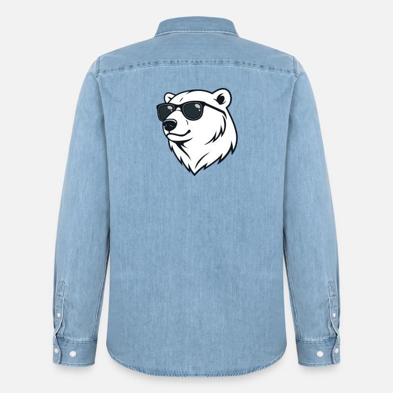 Eisbär Dunkle Brille - Männer Jeanshemd Organic von Stanley/Stella - verwaschenes Hellblau