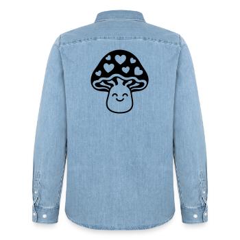 Süßer Pilz mit Herzen und Gesicht - Männer Jeanshemd Organic von Stanley/Stella - verwaschenes Hellblau - Hinten - AI Model Male 185 light (185cm)