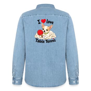 Cute Chihuahua Playing Table Tennis - Men’s Organic Denim Shirt by Stanley/Stella - light wash - Back - AI Model Male 185 light (185cm)