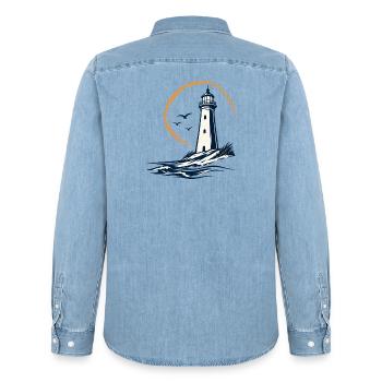 Hirtshals Leuchtturm – Dänische Küste - Männer Jeanshemd Organic von Stanley/Stella - verwaschenes Hellblau - Hinten - AI Model Male 185 light (185cm)