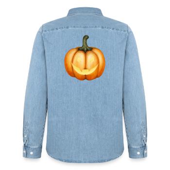 Halloween Kürbis Illustration - Männer Jeanshemd Organic von Stanley/Stella - verwaschenes Hellblau - Hinten - AI Model Male 185 light (185cm)