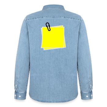 Postit | Zettel | gelber Zettel | Sticker | - Chemise en denim homme bio Stanley/Stella - bleu clair délavé - Dos - AI Model Male 185 light (185cm)