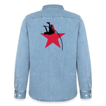 Stabhochsprung Stabhochsprunger Sport Sportler - Männer Jeanshemd Organic von Stanley/Stella - verwaschenes Hellblau - Hinten - AI Model Male 185 light (185cm)