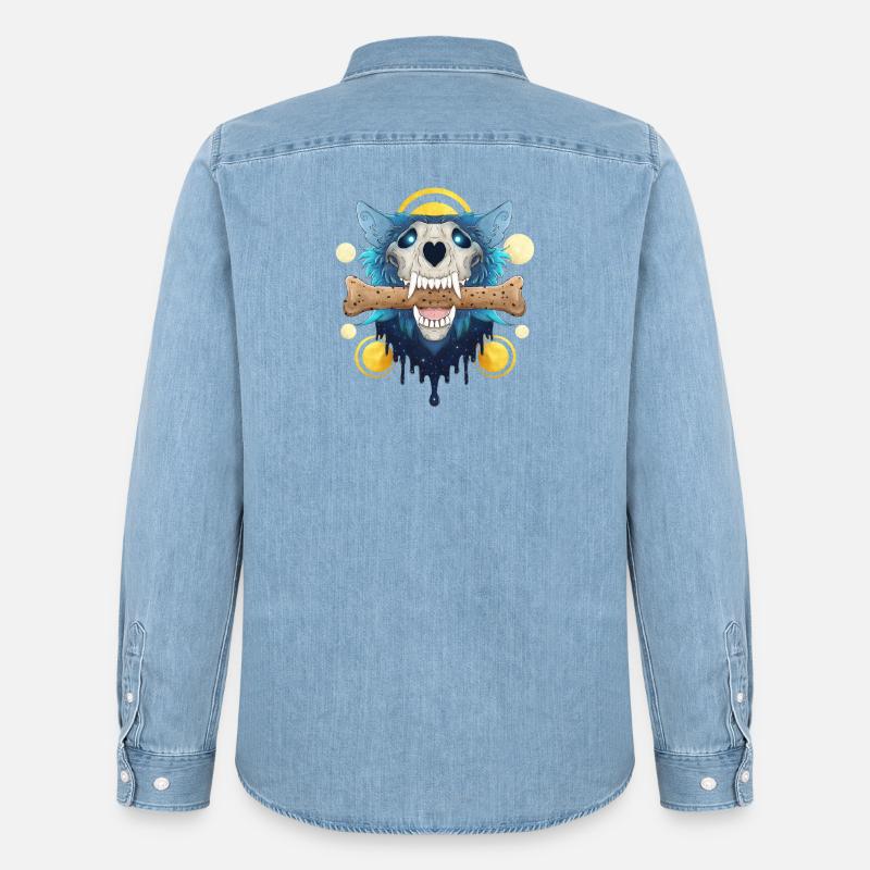 Hellhound Skull Gold - Dämonischer Wolf & Keksknochen - Männer Jeanshemd Organic von Stanley/Stella - verwaschenes Hellblau
