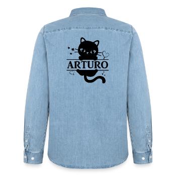 t-shirt Arturo t-shirt gift idea cat Katze - Men’s Organic Denim Shirt by Stanley/Stella - light wash - Back - AI Model Male 185 light (185cm)