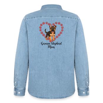 German Shepherd Mama Heart - Men’s Organic Denim Shirt by Stanley/Stella - light wash - Back - AI Model Male 185 light (185cm)