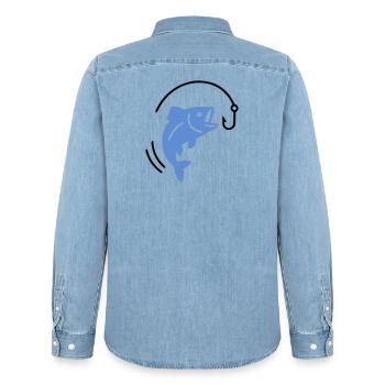 Pêche au poisson sur hameçon logo - Chemise en denim homme bio Stanley/Stella - bleu clair délavé - Dos - AI Model Male 185 light (185cm)