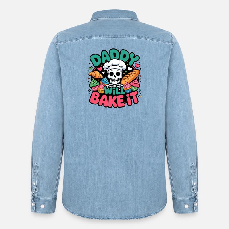 Daddy Will Bake It Skelettkoch - Männer Jeanshemd Organic von Stanley/Stella - verwaschenes Hellblau