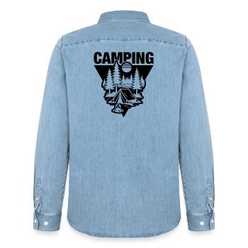 Zelt Camping Symbol Natur - Männer Jeanshemd Organic von Stanley/Stella - verwaschenes Hellblau - Hinten - AI Model Male 185 light (185cm)