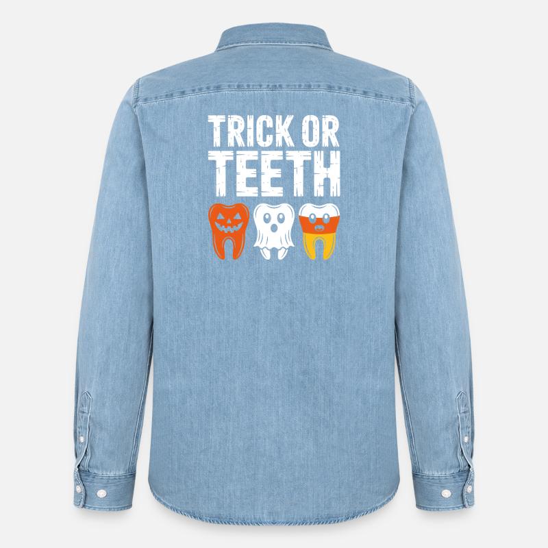 Trick oder Teeth Halloween-T-Shirt - Männer Jeanshemd Organic von Stanley/Stella - verwaschenes Hellblau