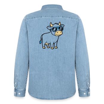 Cool Cow Sunglasses Casual Vector - Men’s Organic Denim Shirt by Stanley/Stella - light wash - Back - AI Model Male 185 light (185cm)