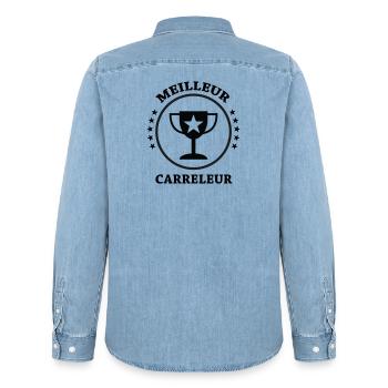 Bester Fliesenleger - Männer Jeanshemd Organic von Stanley/Stella - verwaschenes Hellblau - Hinten - AI Model Male 185 light (185cm)