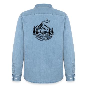 Mountains Landscape Forest - Men’s Organic Denim Shirt by Stanley/Stella - light wash - Back - AI Model Male 185 light (185cm)