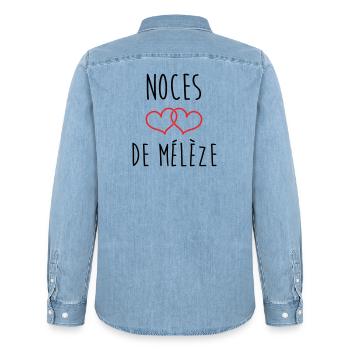 Noces de Mélèze 69 ans de mariage - Chemise en denim homme bio Stanley/Stella - bleu clair délavé - Dos - AI Model Male 185 light (185cm)