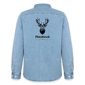 0-Platzhirsch - Männer Jeanshemd Organic von Stanley/Stella - verwaschenes Hellblau - Hinten - AI Model Male 185 light (185cm)