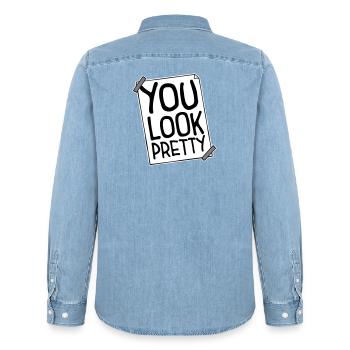 You Look Pretty Funny Complement Self Love Logo - Men’s Organic Denim Shirt by Stanley/Stella - light wash - Back - AI Model Male 185 light (185cm)