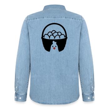 Icône du poulet en panier à œufs - Chemise en denim homme bio Stanley/Stella - bleu clair délavé - Dos - AI Model Male 185 light (185cm)