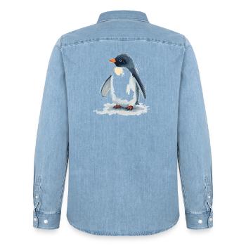 Pingouin aquarelle dans le saut - Chemise en denim homme bio Stanley/Stella - bleu clair délavé - Dos - AI Model Male 185 light (185cm)