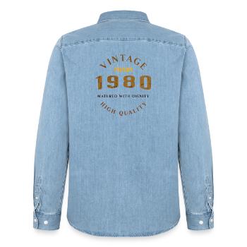 Matured With Dignity 1980 Retro Look Design - Men’s Organic Denim Shirt by Stanley/Stella - light wash - Back - AI Model Male 185 light (185cm)