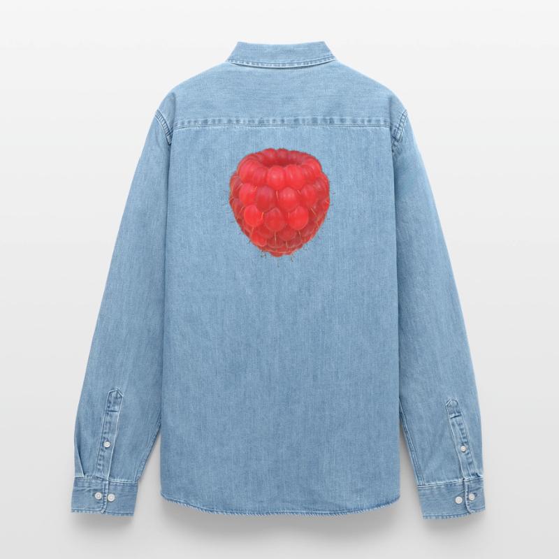 Raspberry Cluster Pattern Men’s Organic Denim Shirt by Stanley/Stella
