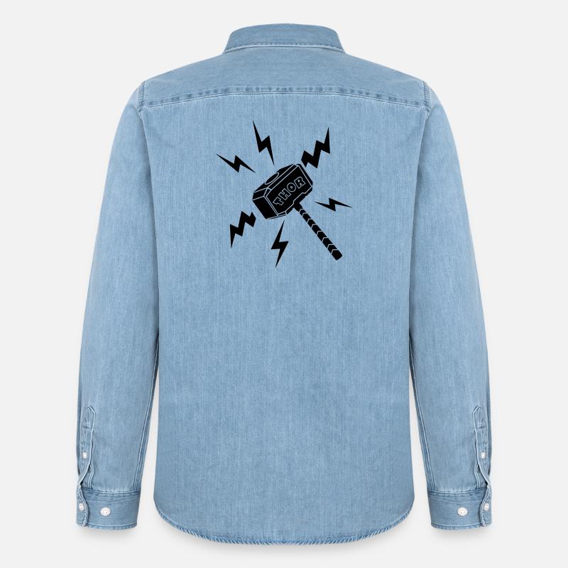 Thor-Hammer mit Text THOR - Männer Jeanshemd Organic von Stanley/Stella - verwaschenes Hellblau