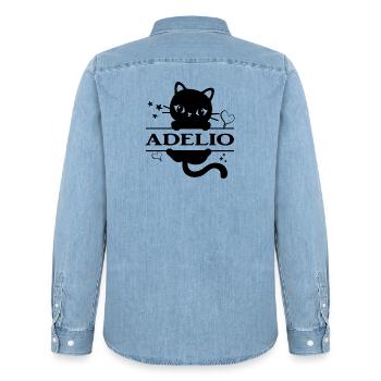 t-shirt Adelio chat t-shirt cadeau idée cadeau - Chemise en denim homme bio Stanley/Stella - bleu clair délavé - Dos - AI Model Male 185 light (185cm)