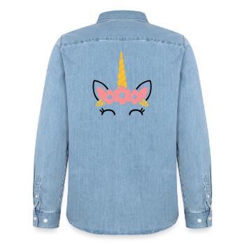 Blumenkönigin: Das Majestätische Einhorn - Männer Jeanshemd Organic von Stanley/Stella - verwaschenes Hellblau - Hinten - AI Model Male 185 light (185cm)
