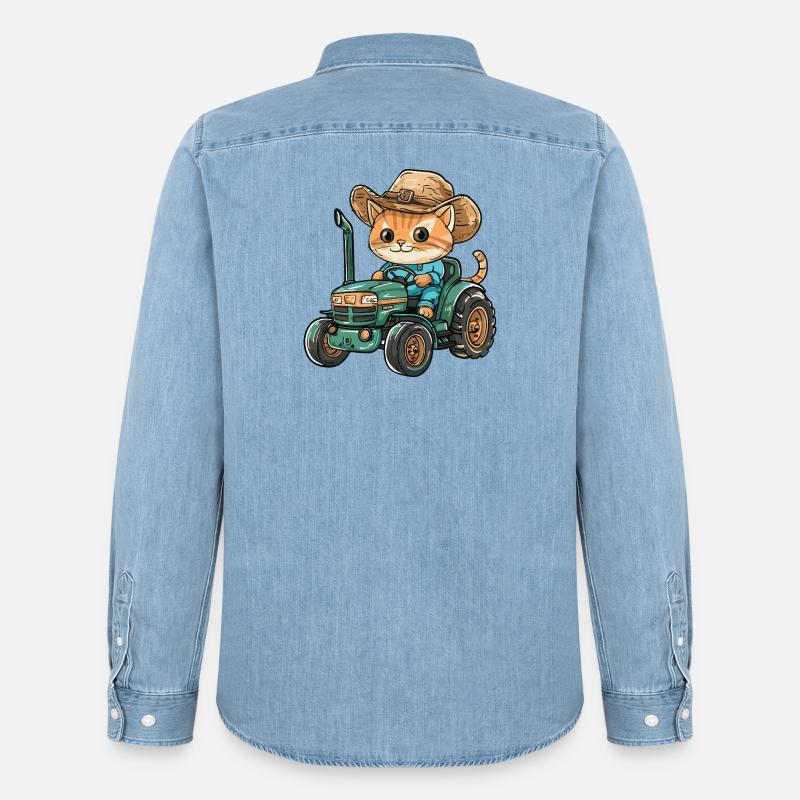 Katze Traktor Farmer - Männer Jeanshemd Organic von Stanley/Stella - verwaschenes Hellblau