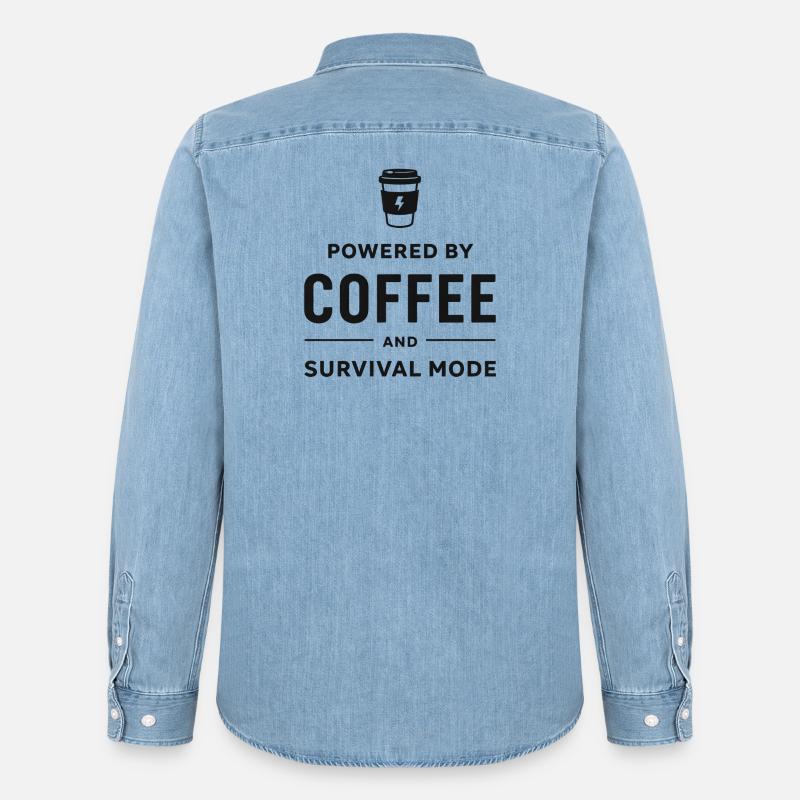 Powered by Coffee and Survival Mode - Männer Jeanshemd Organic von Stanley/Stella - verwaschenes Hellblau