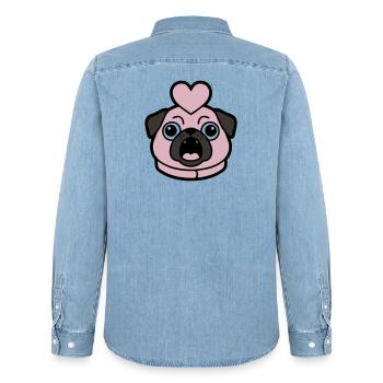 Mops Hund Herz Liebe Bellen - Männer Jeanshemd Organic von Stanley/Stella - verwaschenes Hellblau - Hinten - AI Model Male 185 light (185cm)