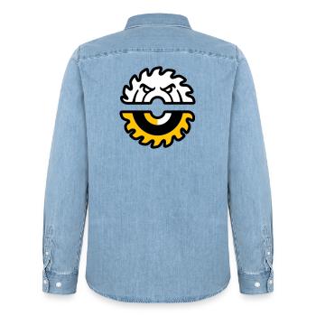 Kreissaege Gesicht Grafik - Männer Jeanshemd Organic von Stanley/Stella - verwaschenes Hellblau - Hinten - AI Model Male 185 light (185cm)