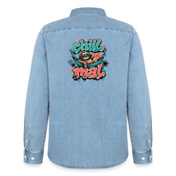 Chill Mal  Cooles Faultier Graffiti Design - Männer Jeanshemd Organic von Stanley/Stella - verwaschenes Hellblau - Hinten - AI Model Male 185 light (185cm)