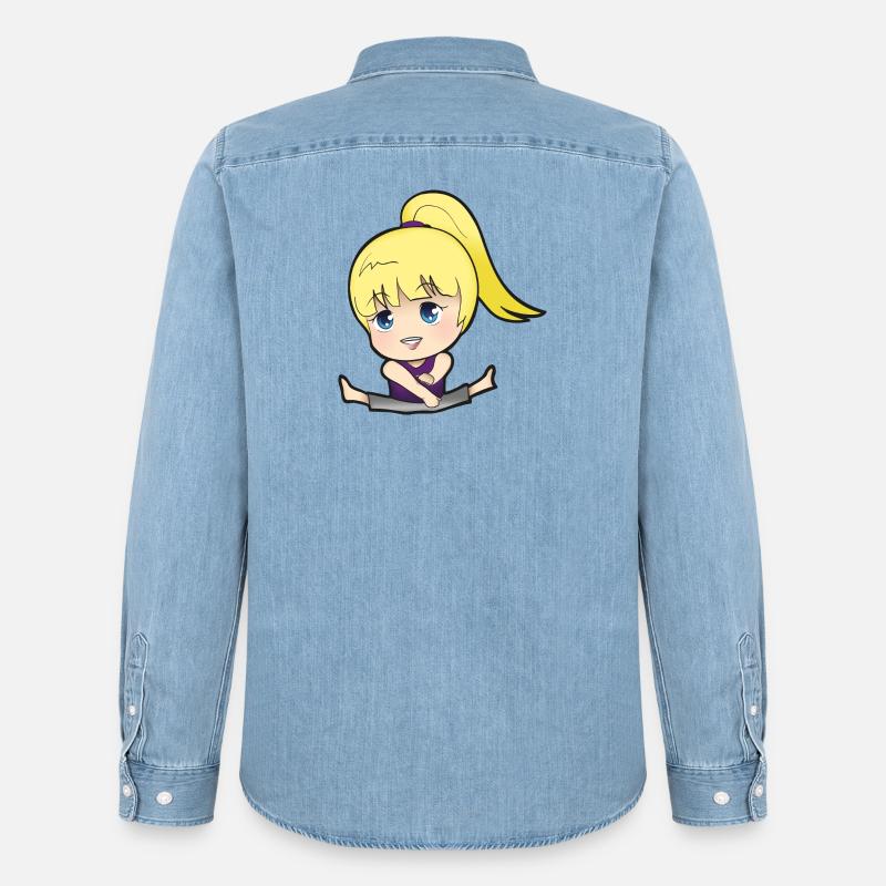 Chibi Anime Manga Splitkick - Männer Jeanshemd Organic von Stanley/Stella - verwaschenes Hellblau