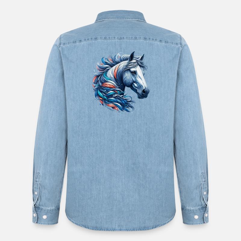 Pferd - Männer Jeanshemd Organic von Stanley/Stella - verwaschenes Hellblau