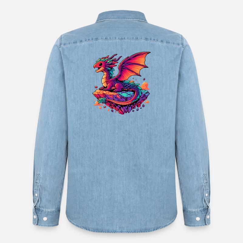 Drache - Männer Jeanshemd Organic von Stanley/Stella - verwaschenes Hellblau