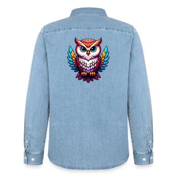 Eule - Männer Jeanshemd Organic von Stanley/Stella - verwaschenes Hellblau - Hinten - AI Model Male 185 light (185cm)