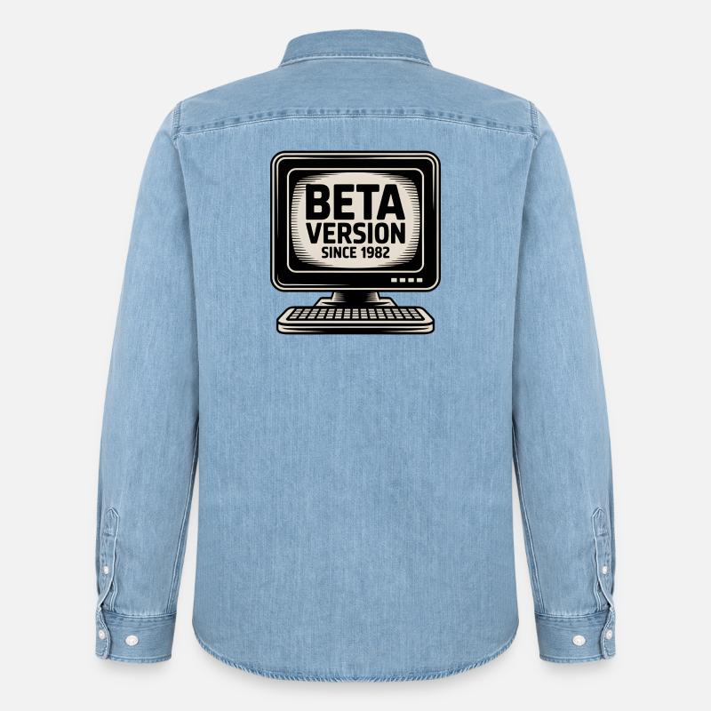 Retro Computer Beta Version Design - Männer Jeanshemd Organic von Stanley/Stella - verwaschenes Hellblau