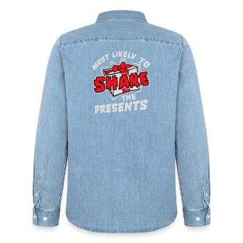 Le plus susceptible de secouer les cadeaux Noël Fun - Chemise en denim homme bio Stanley/Stella - bleu clair délavé - Dos - AI Model Male 185 light (185cm)