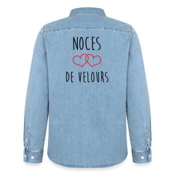 noces de velours 29 ans de mariage - Chemise en denim homme bio Stanley/Stella - bleu clair délavé - Dos - AI Model Male 185 light (185cm)