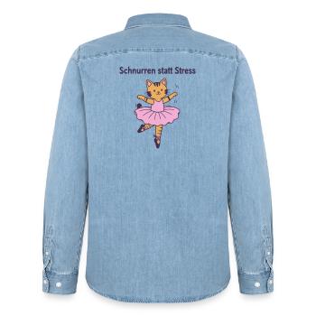 Schnurren statt Stress – Ballettkatze - Männer Jeanshemd Organic von Stanley/Stella - verwaschenes Hellblau - Hinten - AI Model Male 185 light (185cm)