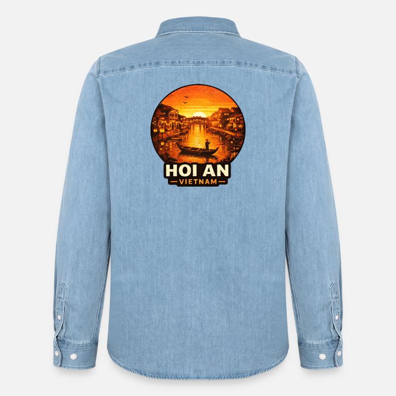 Hoi An Vietnam Sunset Skyline - Camicia in denim uomo bio di Stanley/Stella - azzurro chiaro slavato