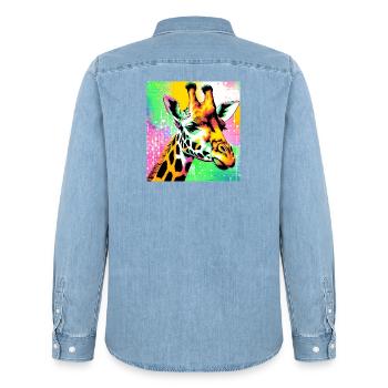 Giraffe - Männer Jeanshemd Organic von Stanley/Stella - verwaschenes Hellblau - Hinten - AI Model Male 185 light (185cm)